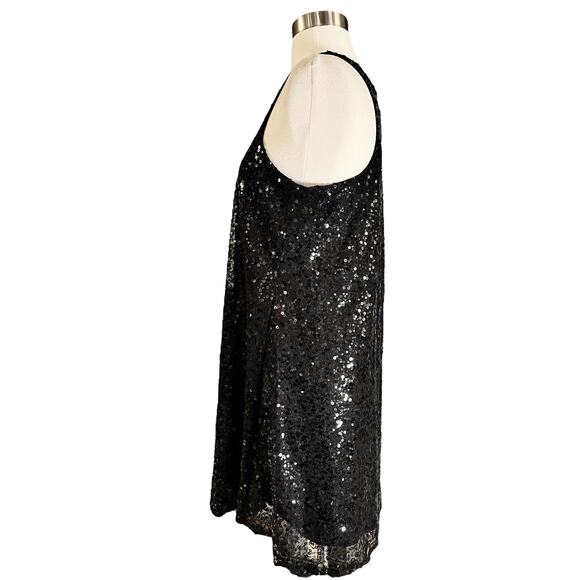 Cocktail Black Sequins Dress Swing Sleeveless Racerback by UNIX LBD Small NWT - Picture 5 of 8